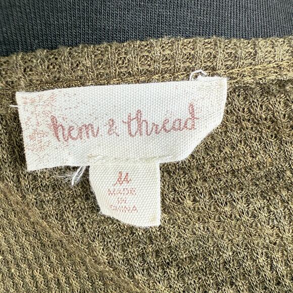 Hem & Thread olive green waffle knit thermal top - henley - military style - M - Picture 9 of 10